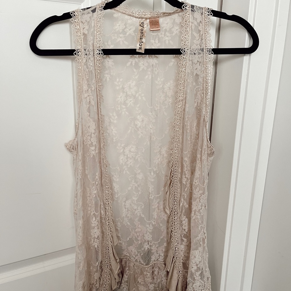 Sheer Beige Floral Tank Cardigan